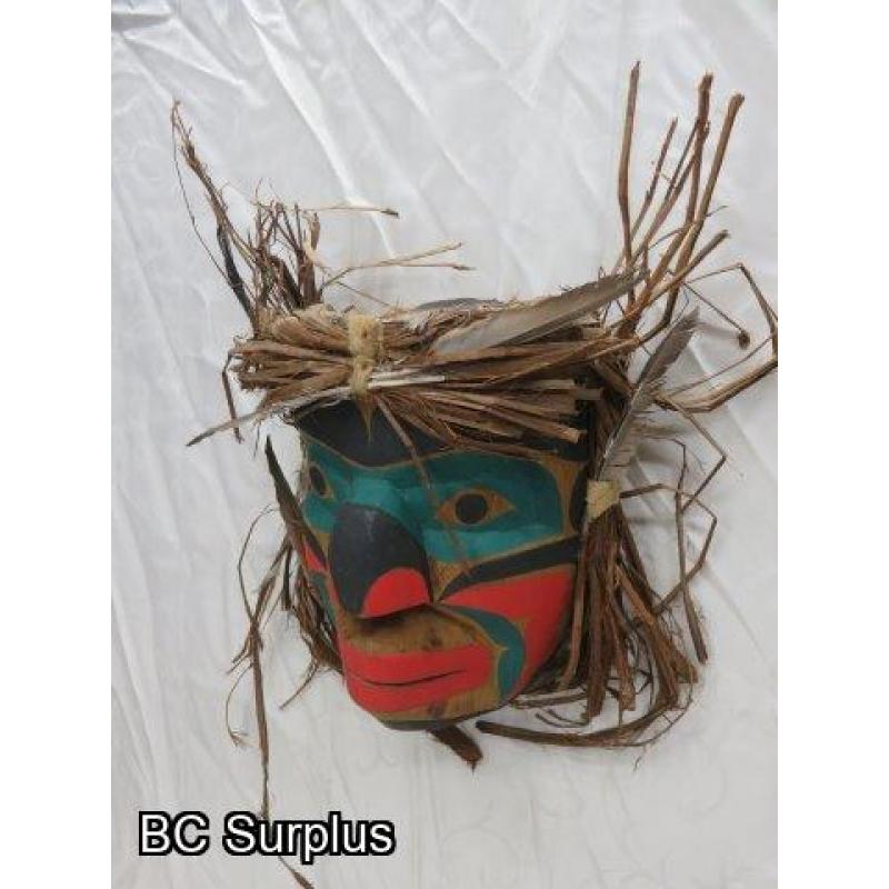 R-153: Carved Mask with Cedar Strip Hair