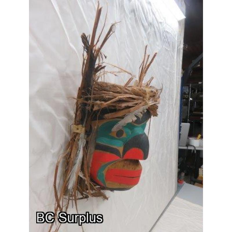 R-153: Carved Mask with Cedar Strip Hair