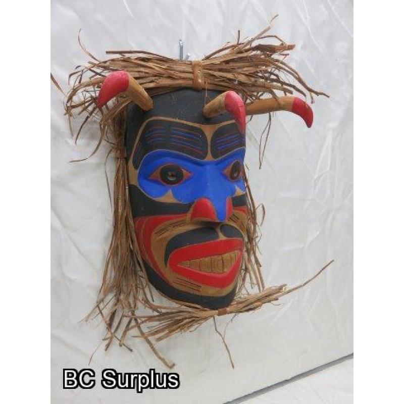 R-154: “Shaman” Carved Mask with Cedar Strip Hair