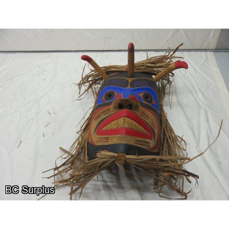 R-154: “Shaman” Carved Mask with Cedar Strip Hair