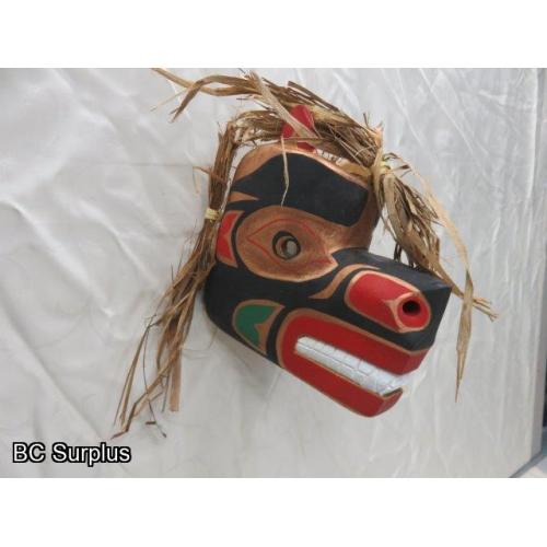 R-155: Carved Mask with Cedar Strip Hair – Wolf??