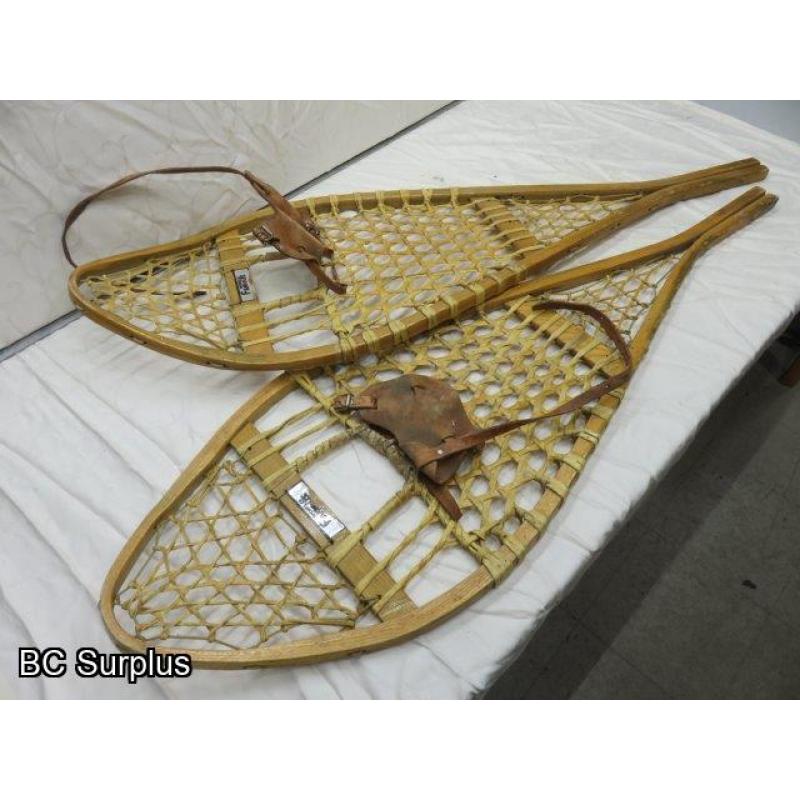 R-181: Vintage Snowshoes with Leather Straps – 1 Set