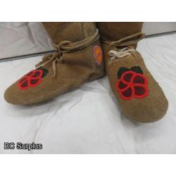 R-198: Beaded Vintage Leather Moccasins – 1 Pair