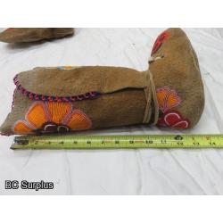 R-198: Beaded Vintage Leather Moccasins – 1 Pair