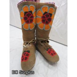 R-198: Beaded Vintage Leather Moccasins – 1 Pair