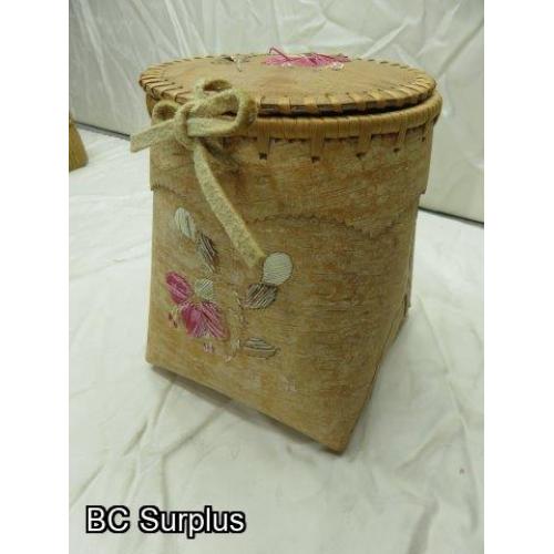 R-215: Acho Dene Birch Bark Basket with Lid – Signed