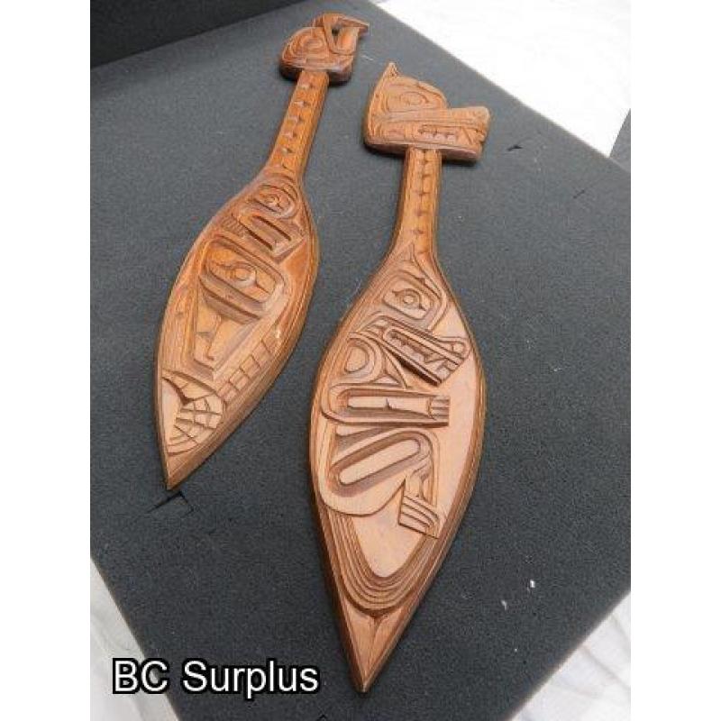 R-232: Coast Salish Wolf & Bald Eagle Paddles – 2 Items