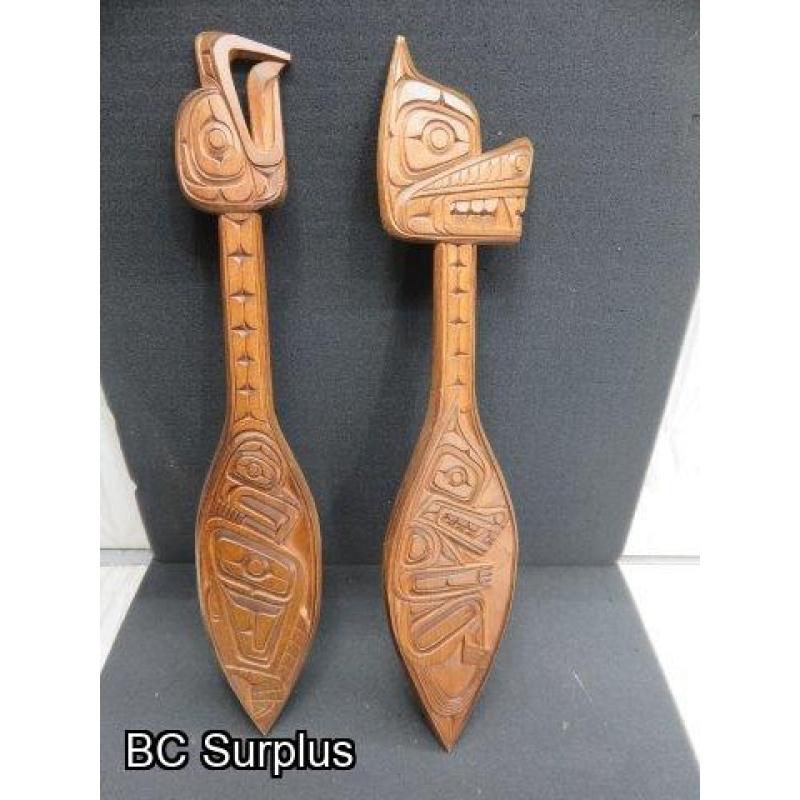 R-232: Coast Salish Wolf & Bald Eagle Paddles – 2 Items