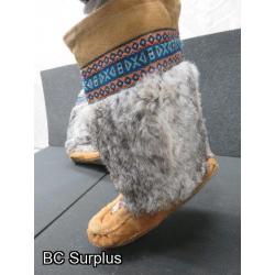 R-260: Beaded Leather Moccasins with Rabbit Fur Uppers