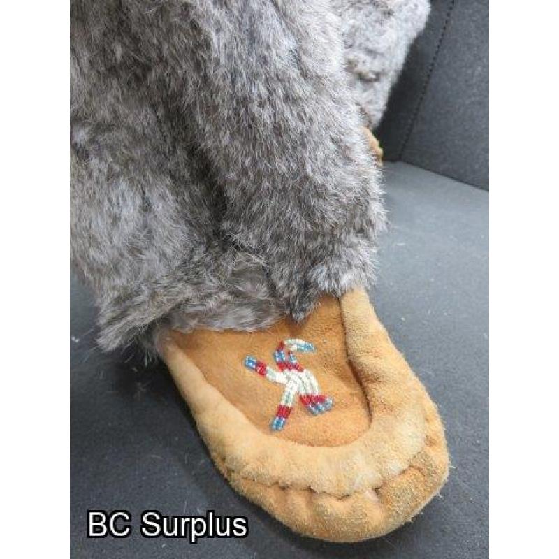 R-260: Beaded Leather Moccasins with Rabbit Fur Uppers