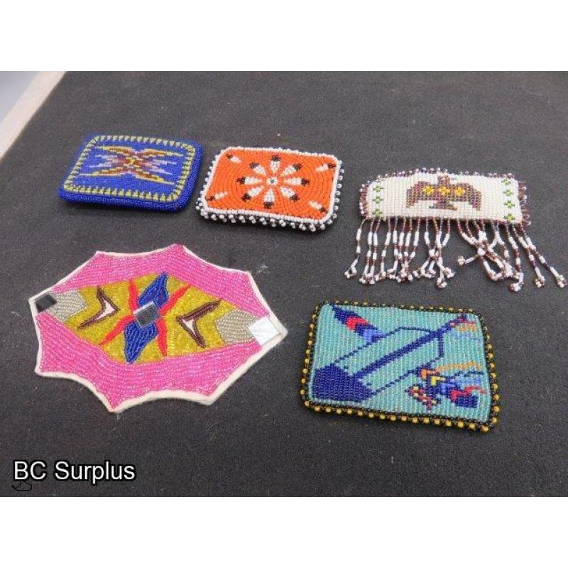 R-303: Beaded Belt Buckles & Barrette – 5 Items