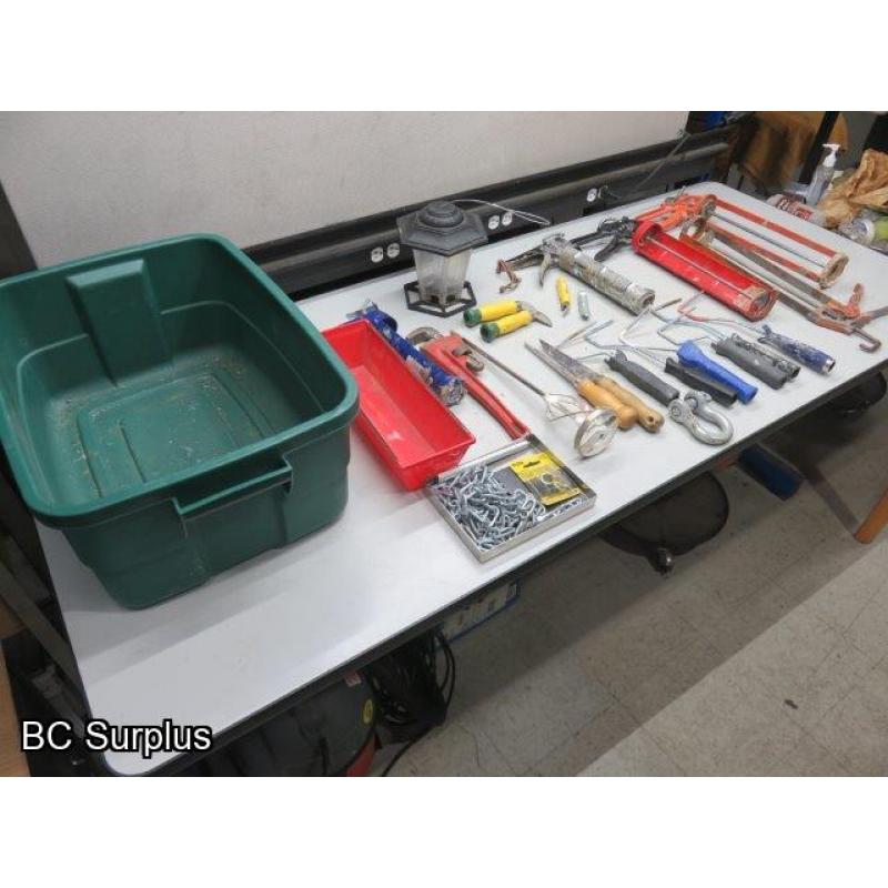 R-370: Caulking Guns; Hand Tools; Pipe Wrench; Etc – 1 Lot