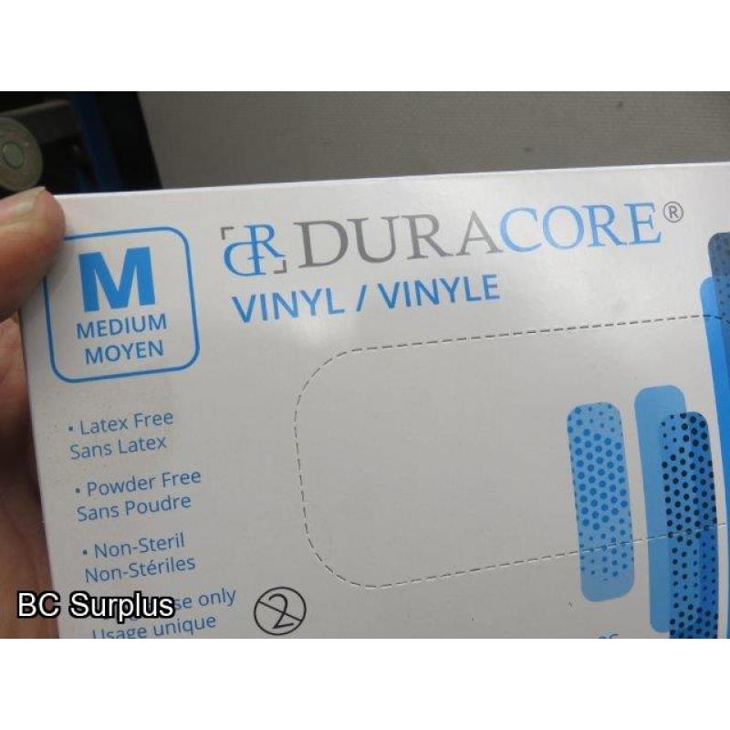 R-385: Duracore Vinyl Examination Gloves – 9 Boxes of 100