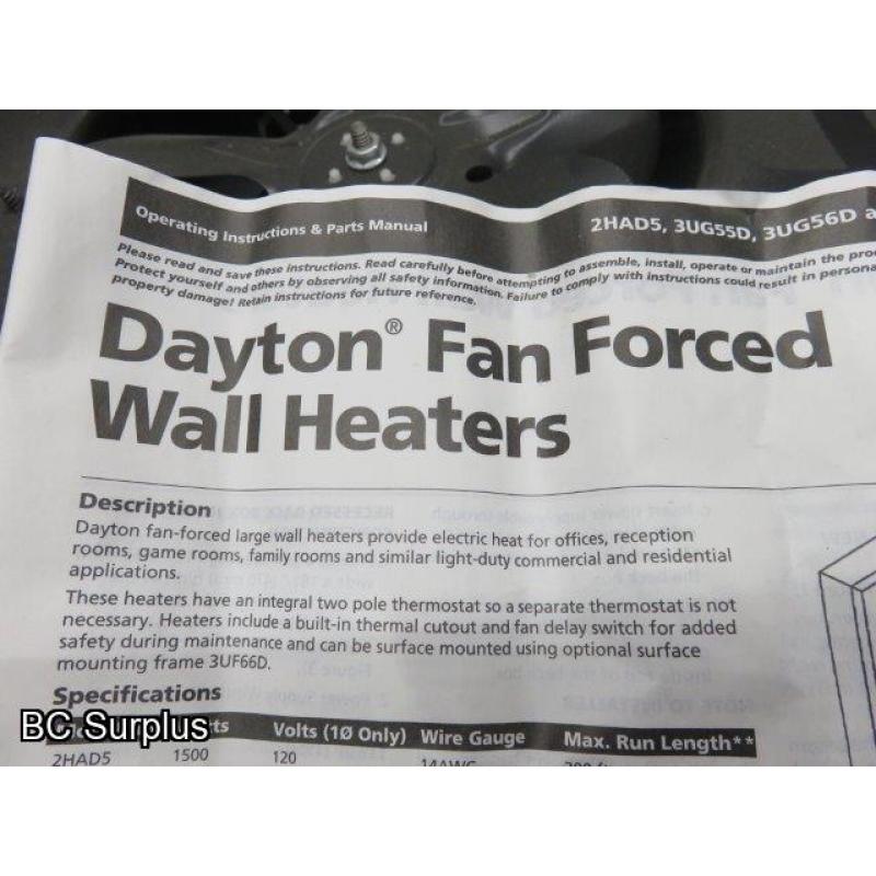 R-421: Dayton 3UG56D Fan Forced Electric Wall Furnace – Unused