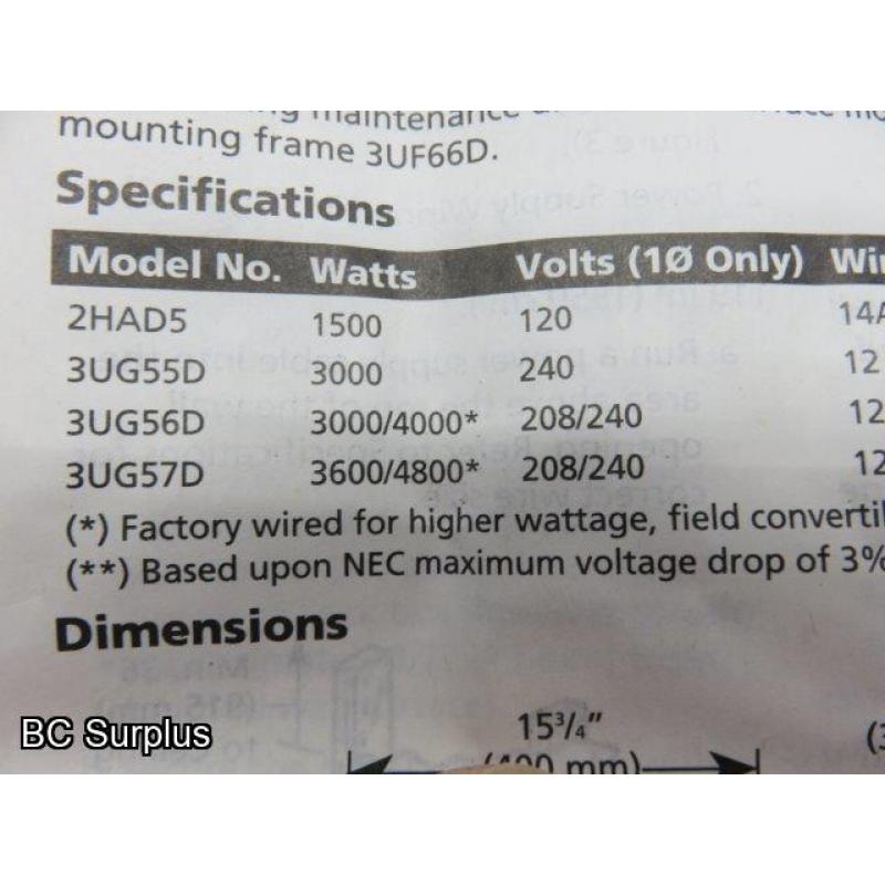 R-421: Dayton 3UG56D Fan Forced Electric Wall Furnace – Unused