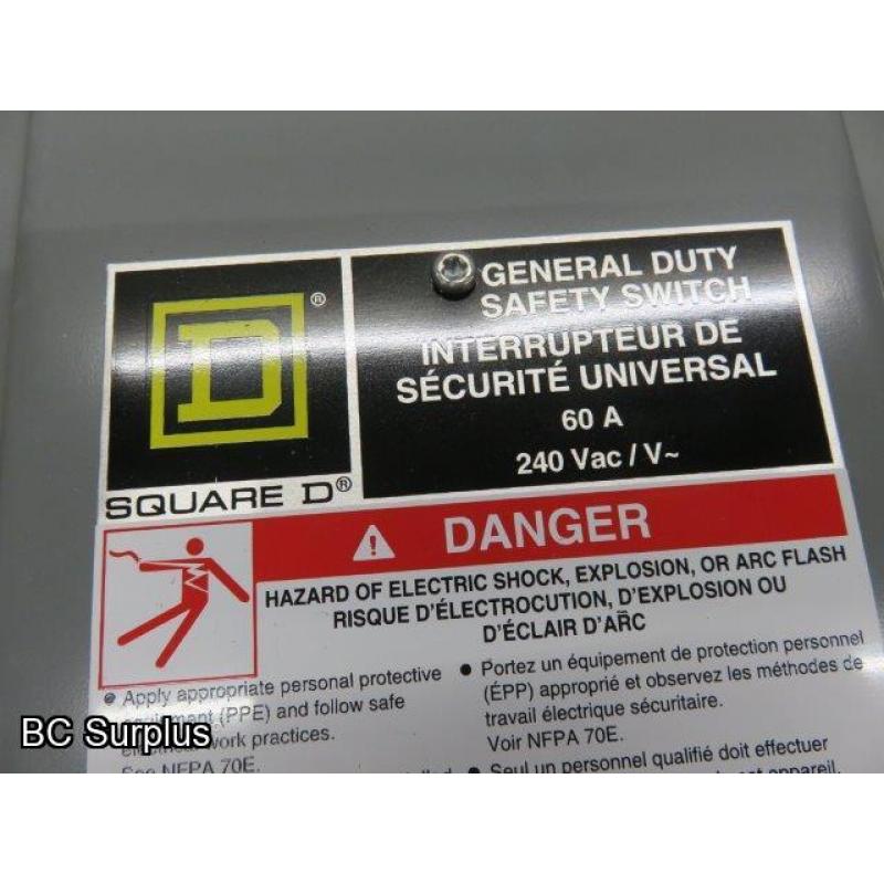 R-423: Square D 240v; 60 amp General Duty Safety Switch – Boxed