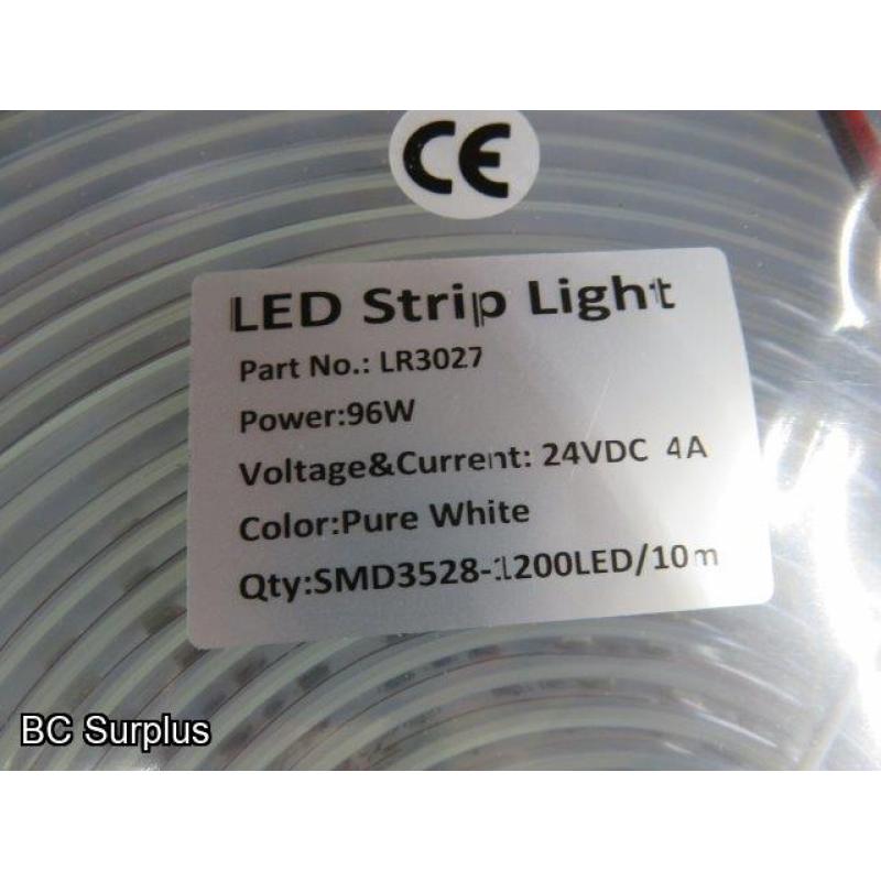 R-638: White LED Tape Light Strips – 25 Lengths; 30ft Each