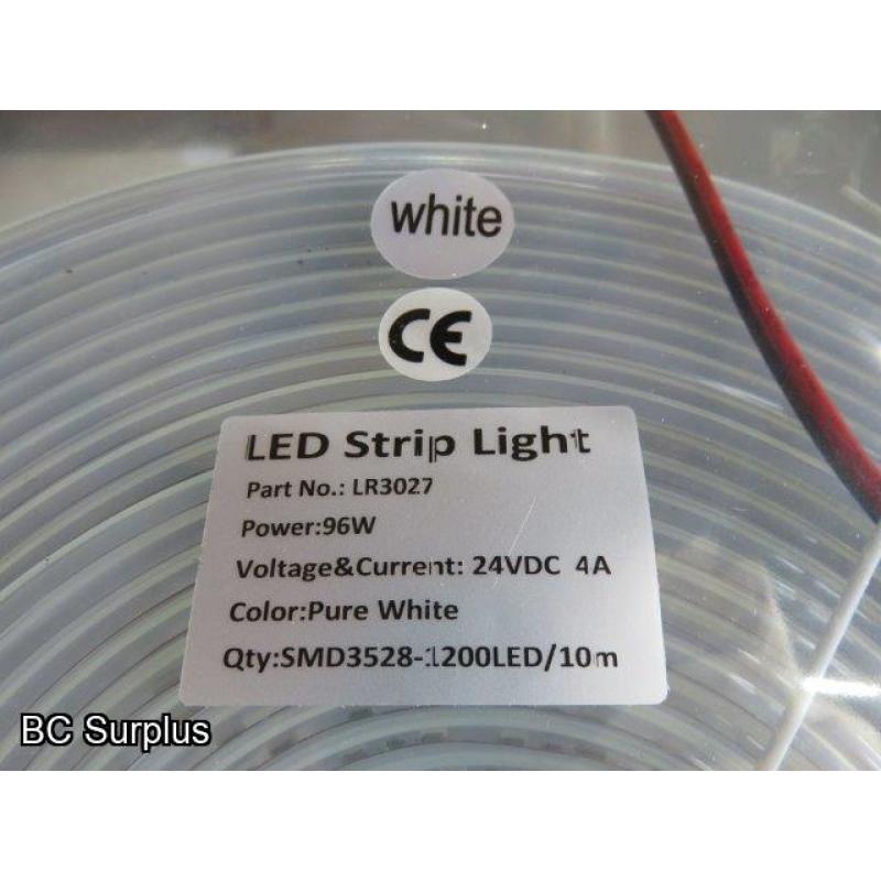 R-638: White LED Tape Light Strips – 25 Lengths; 30ft Each