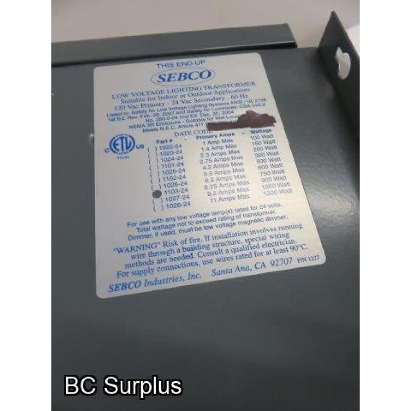 R-675: Sebco Low Voltage Transformer – 120v/24v – Unused