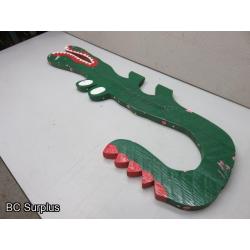 S-46: Green Alligator Painted Folk Art Carving – Signed