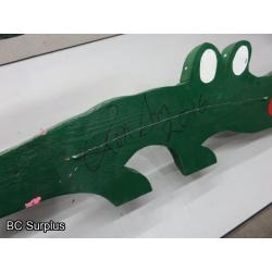 S-46: Green Alligator Painted Folk Art Carving – Signed