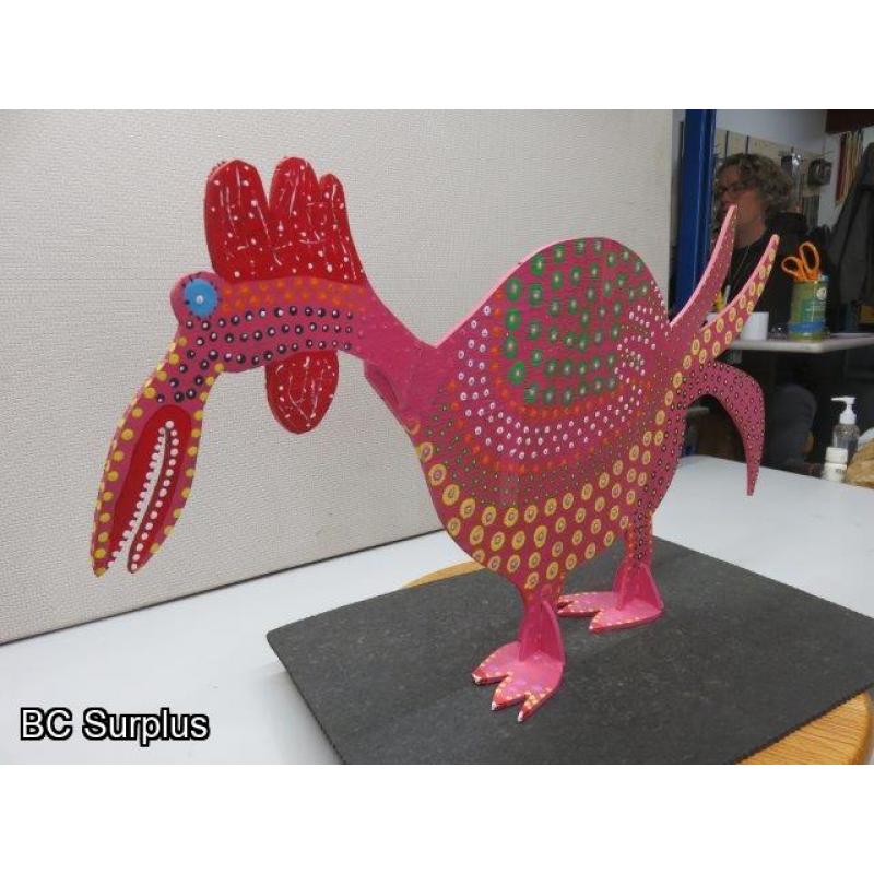 S-72: Folk Art Carved & Painted Wooden Dino-Rooster