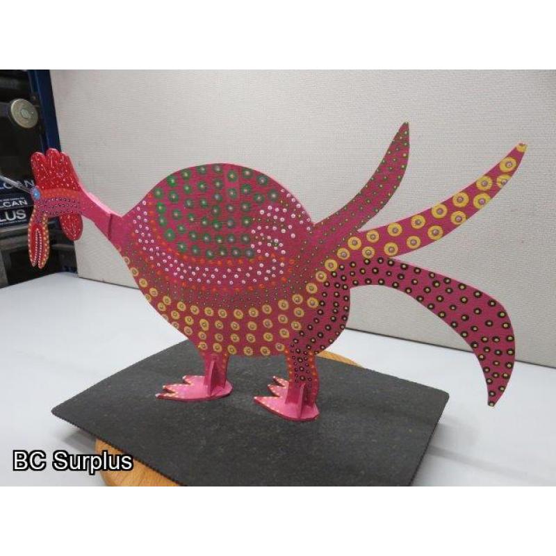 S-72: Folk Art Carved & Painted Wooden Dino-Rooster