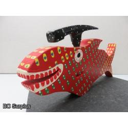 S-73: Folk Art Carved & Painted Wooden Hammer Head Fish