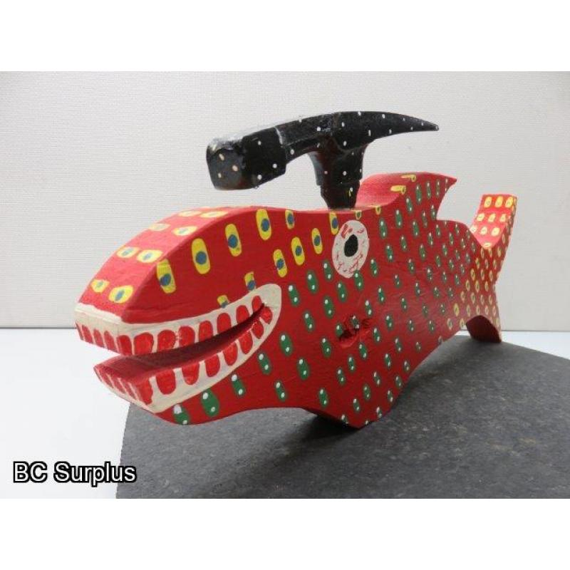 S-73: Folk Art Carved & Painted Wooden Hammer Head Fish