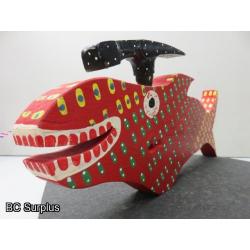 S-73: Folk Art Carved & Painted Wooden Hammer Head Fish