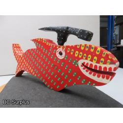 S-73: Folk Art Carved & Painted Wooden Hammer Head Fish