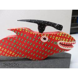 S-73: Folk Art Carved & Painted Wooden Hammer Head Fish