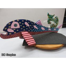 S-74: Folk Art Carved & Painted Wooden Kat Fish