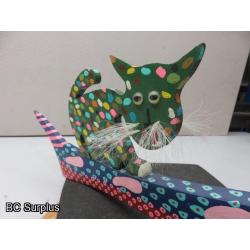 S-74: Folk Art Carved & Painted Wooden Kat Fish