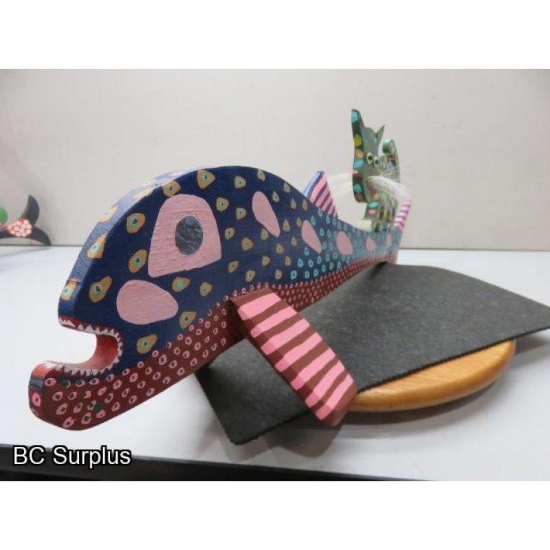 S-74: Folk Art Carved & Painted Wooden Kat Fish