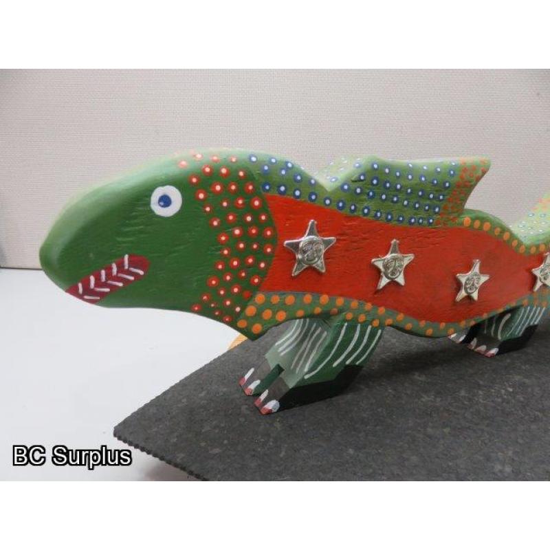 S-75: Folk Art Carved & Painted Fish - “Evolution”