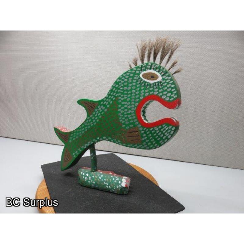 S-77: Folk Art Carved & Painted Fish - “A Red Green Fish”