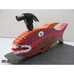 S-81: Folk Art Carved & Painted Hammer Head Fish