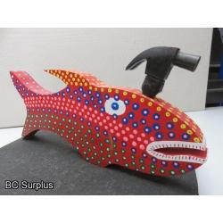 S-81: Folk Art Carved & Painted Hammer Head Fish