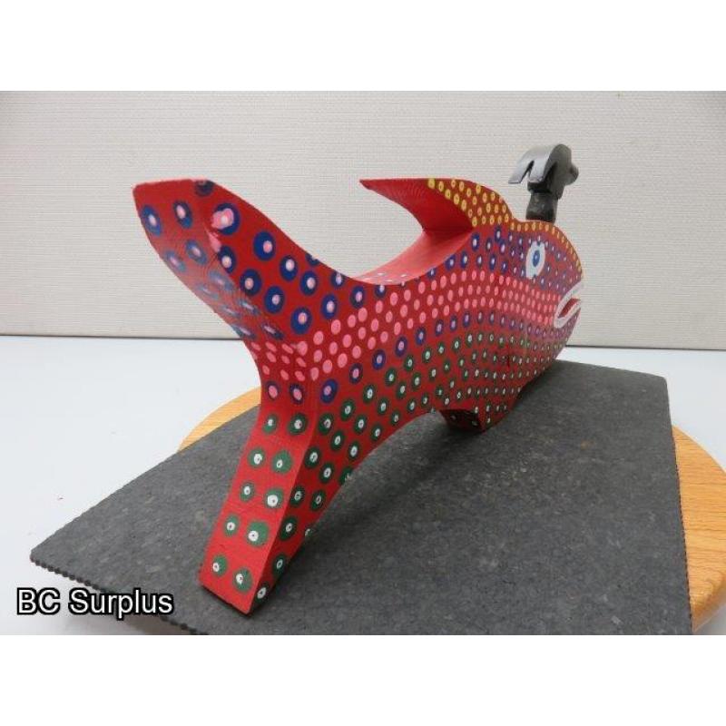 S-81: Folk Art Carved & Painted Hammer Head Fish