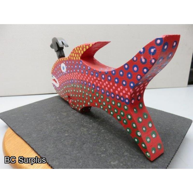 S-81: Folk Art Carved & Painted Hammer Head Fish