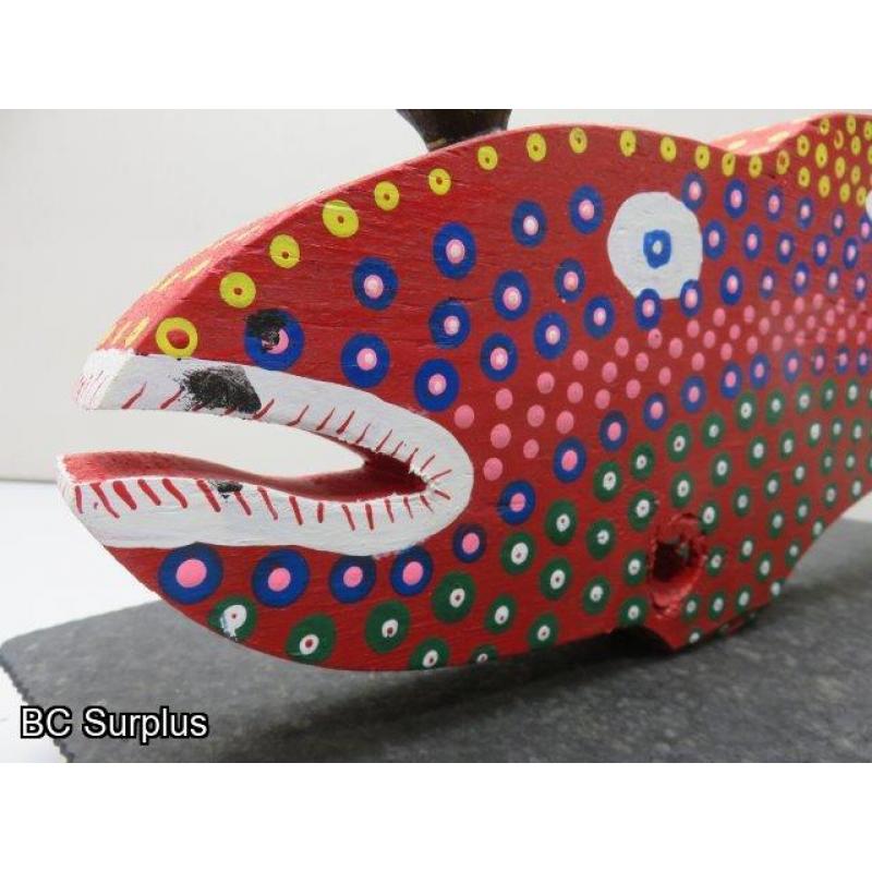 S-81: Folk Art Carved & Painted Hammer Head Fish