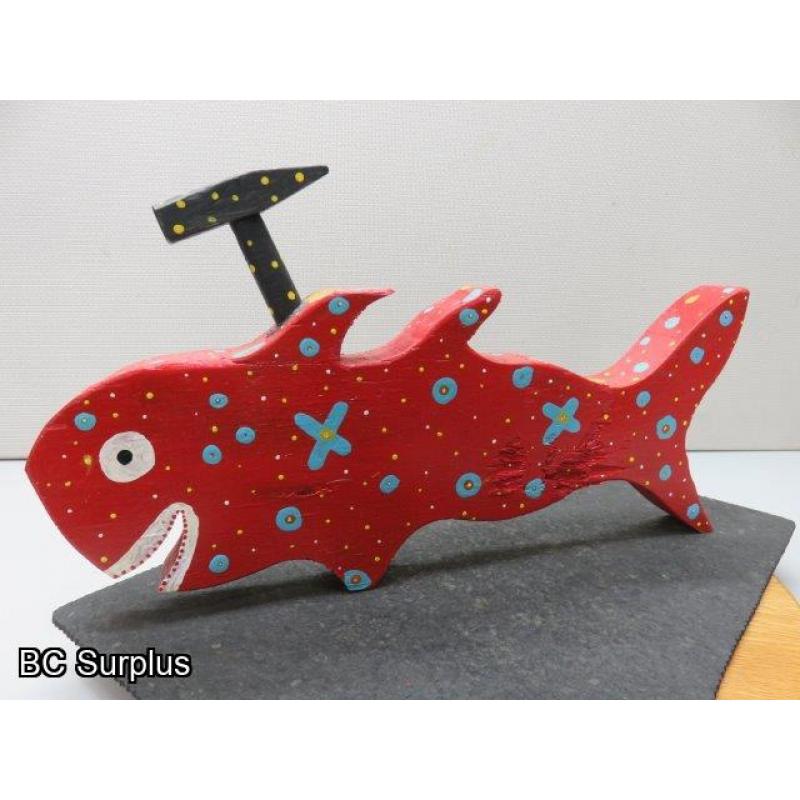 S-82: Folk Art Carved & Painted Hammer Head Fish