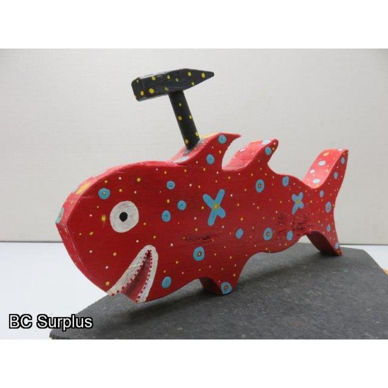 S-82: Folk Art Carved & Painted Hammer Head Fish