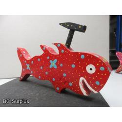 S-82: Folk Art Carved & Painted Hammer Head Fish