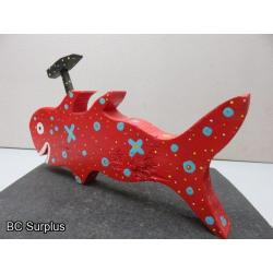 S-82: Folk Art Carved & Painted Hammer Head Fish