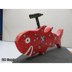 S-82: Folk Art Carved & Painted Hammer Head Fish