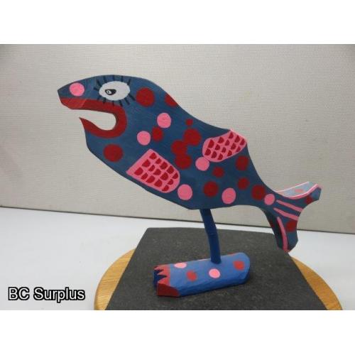 S-83: Folk Art Carved & Painted Fish with Foot