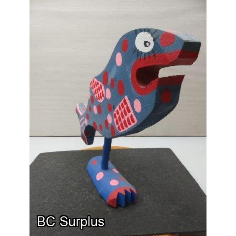 S-83: Folk Art Carved & Painted Fish with Foot