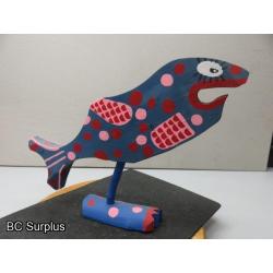 S-83: Folk Art Carved & Painted Fish with Foot